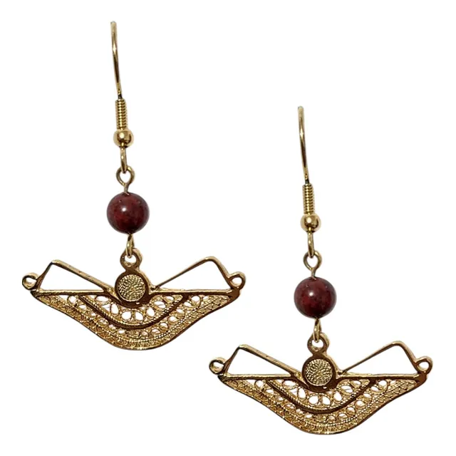 Aretes Abanico Filigrana Ágata Bronce Oro 18k Lania Joyeros