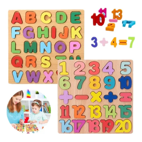Juego Didactico Madera Numeros Y Abecedario Rompecabezas 2pz