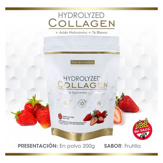 Colageno Hidrolizado Polvo 200g Agebiologique Sabor Frutilla