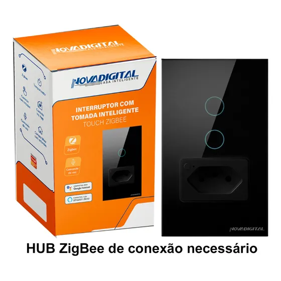 Interruptor Inteligente Tomada Novadigital Zigbee 2 Botões Touch Tuya Smart Life Alexa 127/220V IT-ZB-02 Preto