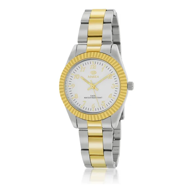 Reloj Marea B4125102 Correa Plateado Y Dorado Bisel Dorado Fondo Blanco