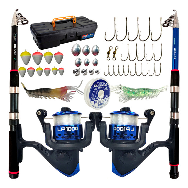 Kit De Pesca Duplo Vara + Molinete E Acessorios