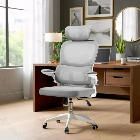 Cadeira De Escritório Confortavel Ergonômica Giratoria C600 Fivdaily Cinza E Apoio De Cabeça Com Suporte Lombar Estofado De Mesh Almofada De Assento De Espuma Latex Espessa Totalmente Rodinhas