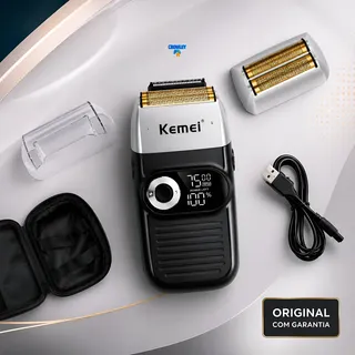 Barbeador Shaver Eletrico Profissional Cabelo Barba Km-2026 Preto 127/220v