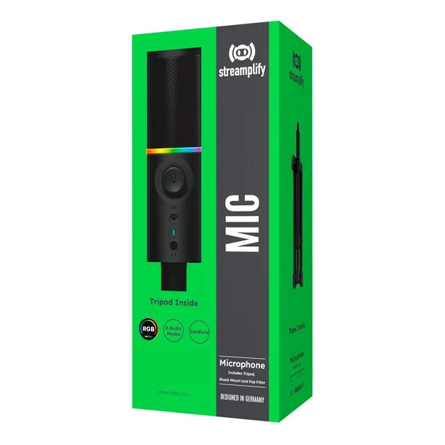 Microfono Gamer Streamplify Mic-48-rgb-tp-bk-trípode Black
