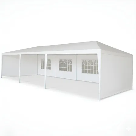 Toldo Con Carpa 3×9 M Con Paredes Y Ventanas Laterales Blanco