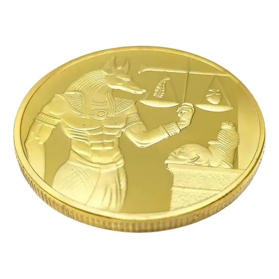 Moeda Comemorativa Banhada A Ouro Egito Anubis
