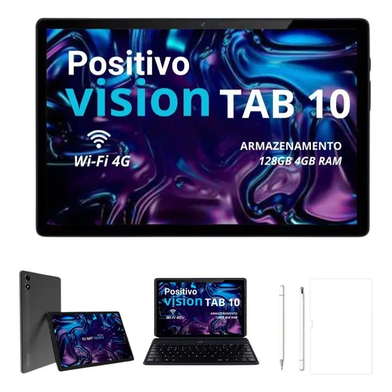 Tablet Vision 10'' 128gb 4gb Chip 4g Com Teclado Magnético