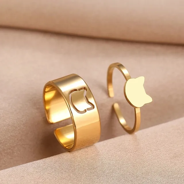 Gys V Anillos Dúo Pareja Ajustable Acero Novios Aniversario