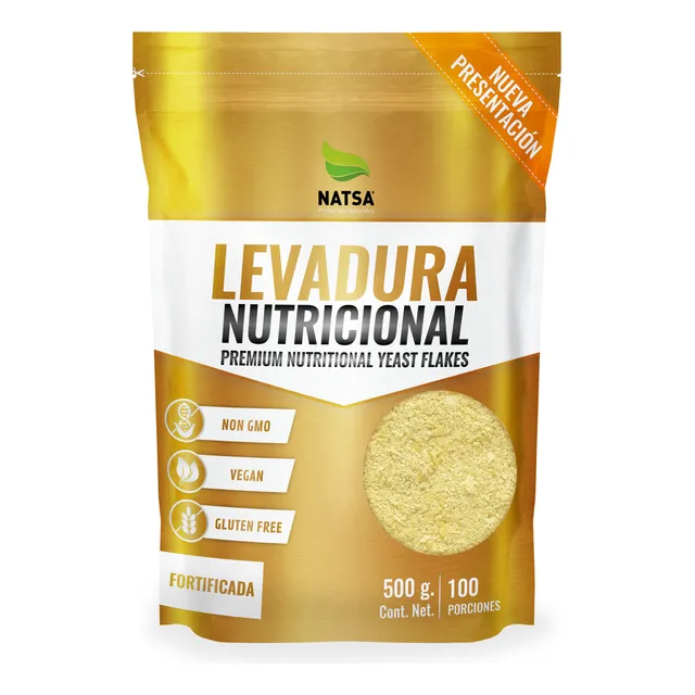 Levadura Nutricional Premium 500 Grs, utilizala como suplemento por su alto contenido en proteinas, vitaminas y aminoacidos o prepara tus alimentos veganos
