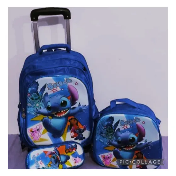 Maleta Escolar Stitch Pokémon Con Lonchera Y Cartuchera
