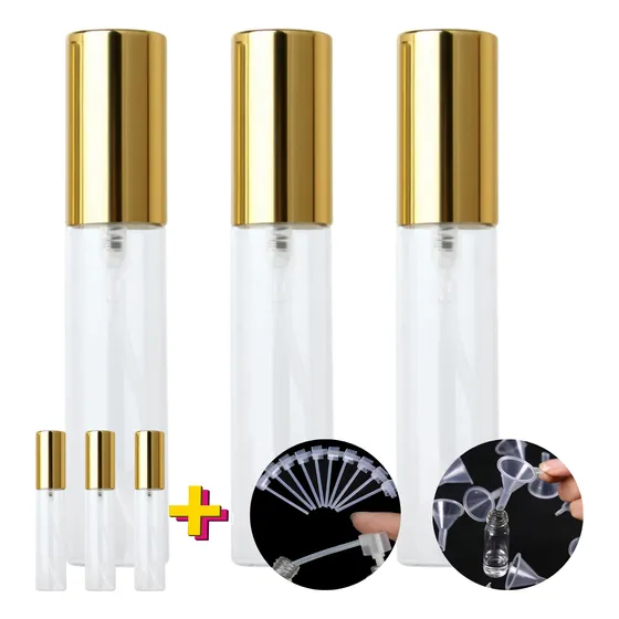 3 Frascos Porta Perfume 10ml Com Bico Decanter Mini Refil Spray Recarregavel Viagem
