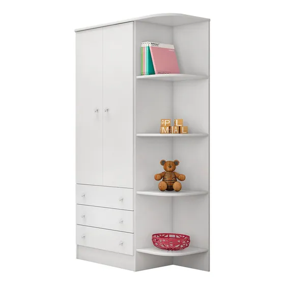 Guarda Roupa Infantil 2 P. E 3g. C/cantoneira Brilhar Q01 Cor Branco