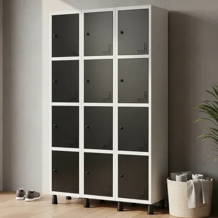 Roupeiro Aço 12 Portas Locker Com Pitão Para Cadeado Pandin Cinza/preto
