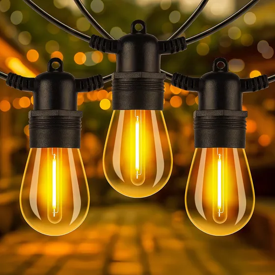 Guirnalda De Luces Led Exterior,15m 15+1 Focos Led S14 Serie De Luz Vintage Decorativas Para Jardin