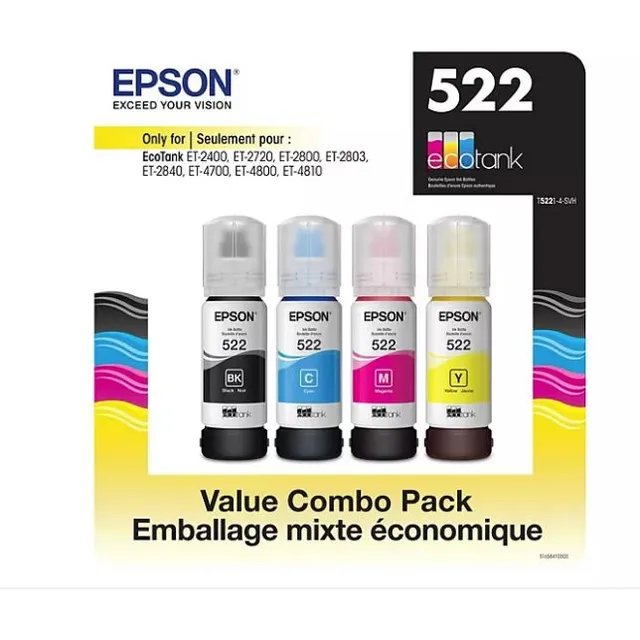 Tinta Negra Y De Color Epson T522, Paquete 4 Tintas
