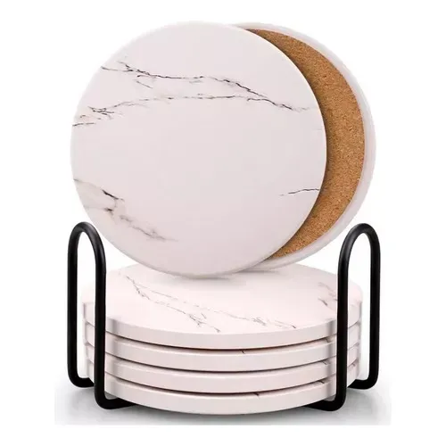 Posavasos De Porcelana Estilo Mármol, Juego De 6 Con Soporte