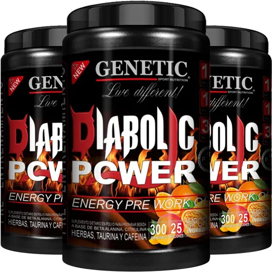 3 Diabolic 75 Servs Taurina Cafeína Energía Pre Work Genetic Sabor Caribbean Fruit