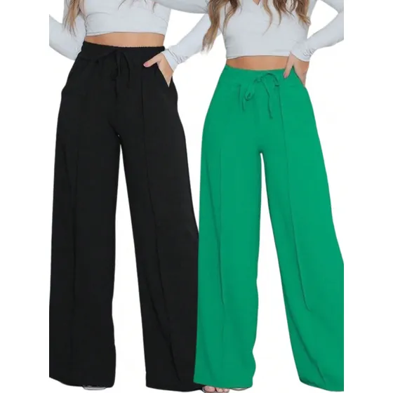 2 Calça Feminina Wideleg Alfaiataria Pantalona Moda Social