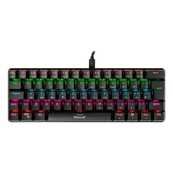 Teclado gamer TGT ABNT2 Blue português portugal cor preto com luz rainbow