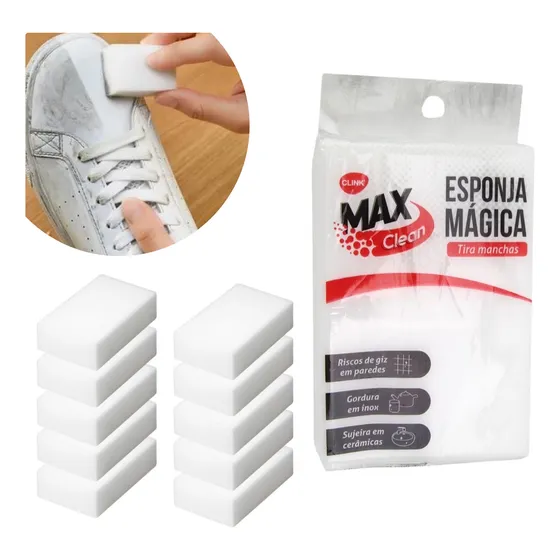 Kit 10 Esponjas Mágica Bucha Melamina Tira Mancha Max Clean