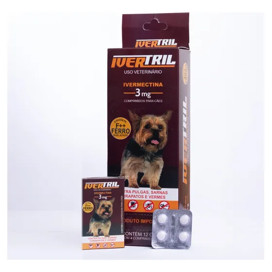 Ivertril  Ivermectina 3mg Pulgas Carrapatos 12 Caixas C/ 4cp
