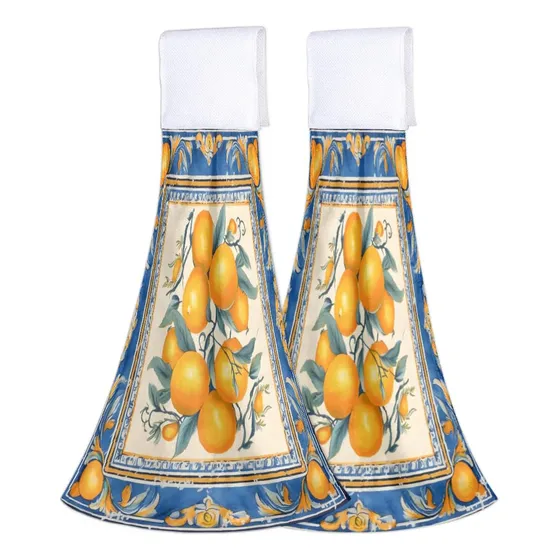 2 Toalla Cocina Colgante Color Naranja Fruta Limon Mano Baño