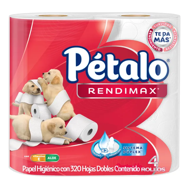 Papel Higiénico Pétalo Rendimax 320 Hojas Dobles 4 Rollos