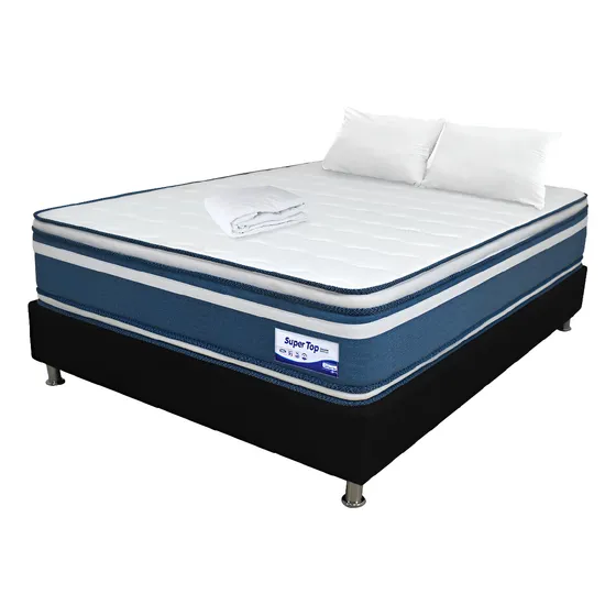 Colchón Super Top Queen Firme + Base + Almohadas + Protector
