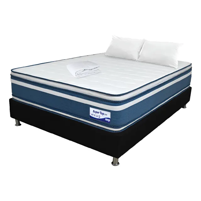 Colchón Super Top Queen Firme + Base + Almohadas + Protector