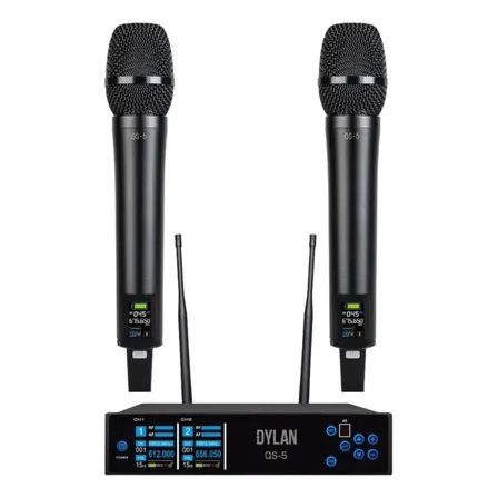 Microfone Sem Fio Duplo Dylan Recarregavel 300 Canais Qs-5