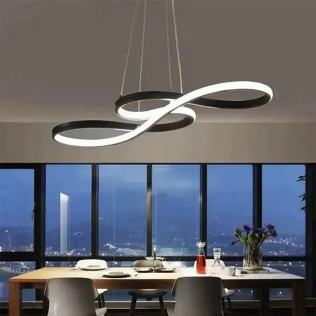 Lustre Pendente Led 64w Moderno Luxo Design 3 Em 1 110v - 220v Preto