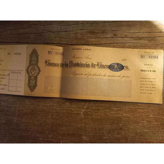 Antiguo Cheque Banco De La Provincia Buenos Aires 1920 Moned