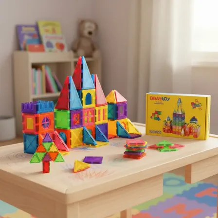 Brastoy Brinquedo Blocos De Montar Magnéticos  120 Peças 120 Magnéticos