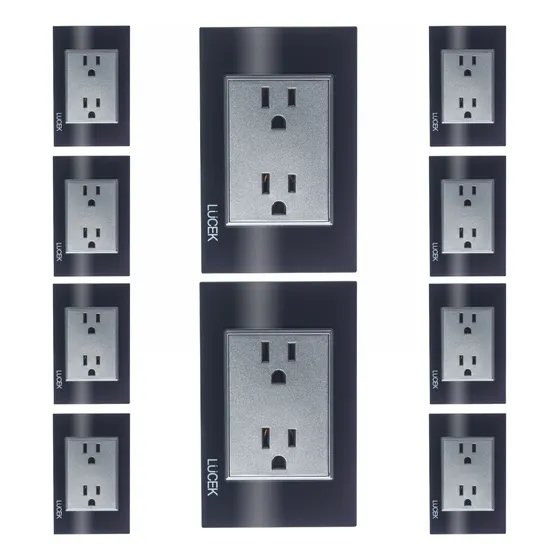 Paquete Con 10 Placas Con Contacto Duplex Colors Lucek 16 A 250v Negro