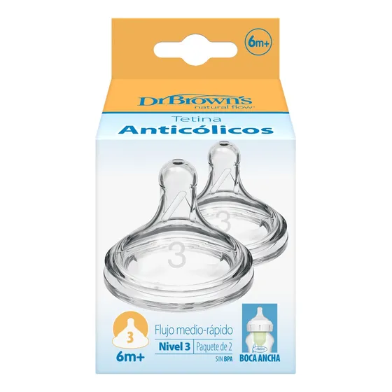 Chupo Boca Ancha Dr Browns Options+ Pq X 2 Nv-3 6-9 Meses