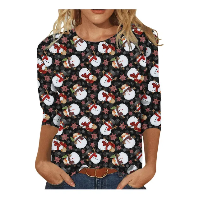 Navidad 3 4 Camiseta Manga Para Mujer Otoño Moda Larga Reno