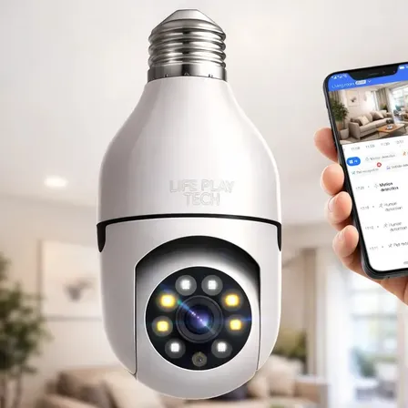 Câmera Segurança Lâmpada WiFi 360° Full HD 1080p Visão Noturna Infravermelho Áudio Bidirecional Soquete E27 App Yoosee 2.4GHz Rotação 360x90° Monitoramento Residencial