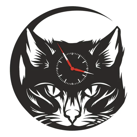 Reloj De Pared Gato - Analógico, Madera, Café Osc Café Café Oscuro