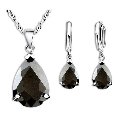 Set Collar Y Aretes Baño Plata 925, Gota Princess Ii Color Negro Set Collar Y Aretes Baño Plata 925, Gota Princess Ii Color Negro
