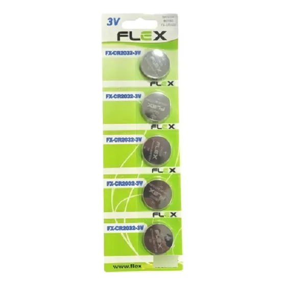 Pilha Bateria Pastilha Com 5 Unidades, 3 Volts, 2032 - Flex