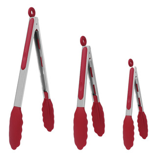 3 Pinzas Para Cocina De Silicona Acero Inoxidable Borgoña 3 Pinzas Para Cocina De Silicona Acero Inoxidable Borgoña