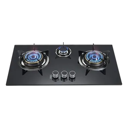 Cocina Encimera A Gas Vidrio Templado 3 Platos Empotrado Negro