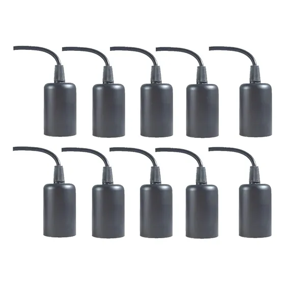 Socket Metálico Negro E27 Cable 90cm Paquete 10 Piezas