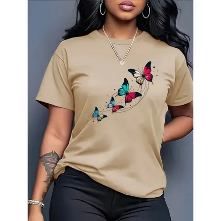 Camiseta Feminina Estampada 4 Borboletas Algodão Premium