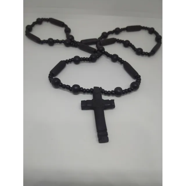Collar Azabache Largo C/crucifijo (feng Shui)