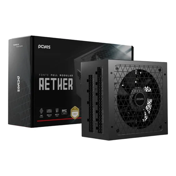 Fonte Gamer Pcyes Full Modular 750w Gold Pfc Ativo Pcie 5.0 Cor Preto