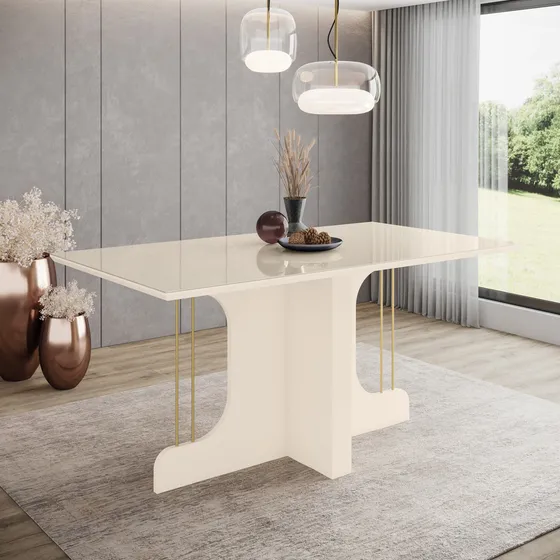 Mesa De Jantar 8 Lug 2m Tampo Mdf/vidro Ct.moeda Mavi Henn