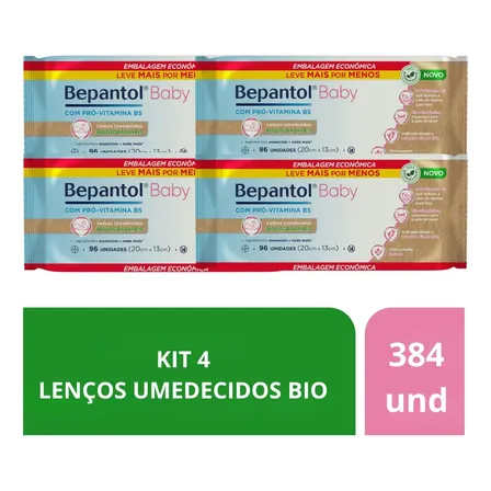 Kit 4 Lenços Umedecidos Biodegradáveis 96un Cada Bepantol