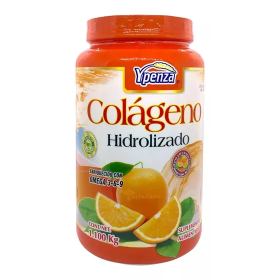 Suplemento en polvo Ypenza Colágeno Hidrolizado sabor naranja en botella de 1.1kg
